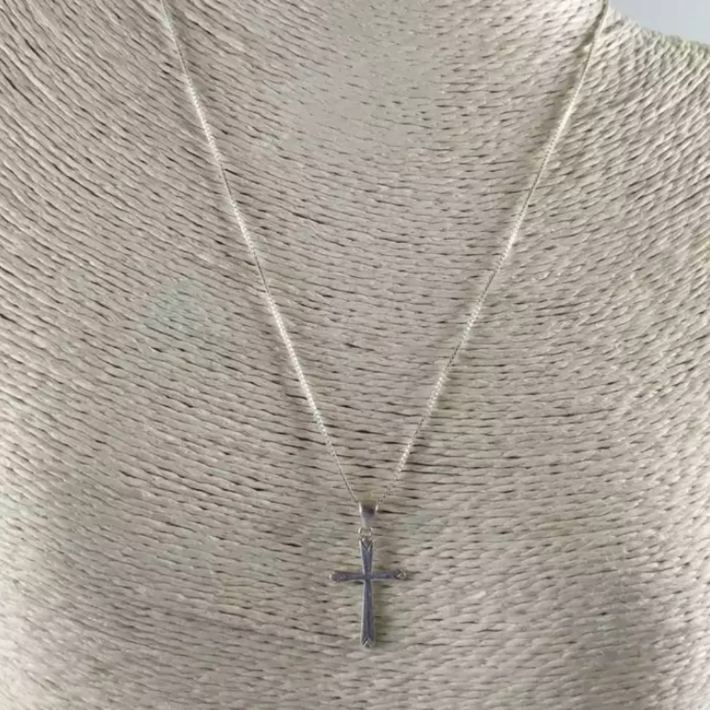 IBB SIGNED STERLING SILVER BOX CHAIN NECKLACE 16" CROSS PENDANT 2.6 G